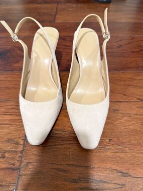 Ann Taylor Beige Suede Slingback Pointed-Toe Heels